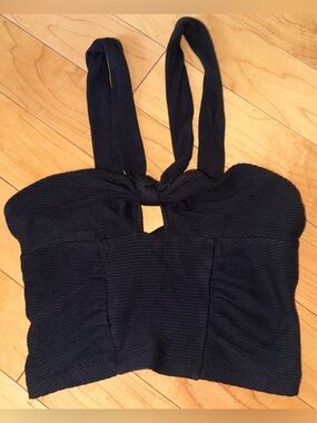 Urban Outfitters Black Ribbed Knot-Front Crop Top